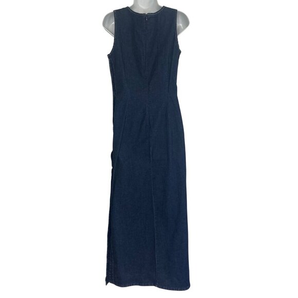 Vintage Boutique Europa Denim Maxi Dress 12 Side Buttons Pockets Stretch NWOT - Picture 8 of 11